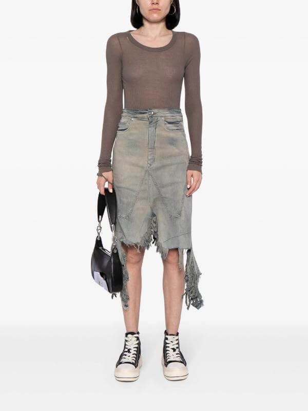 Grey Distressed Denim Skirt