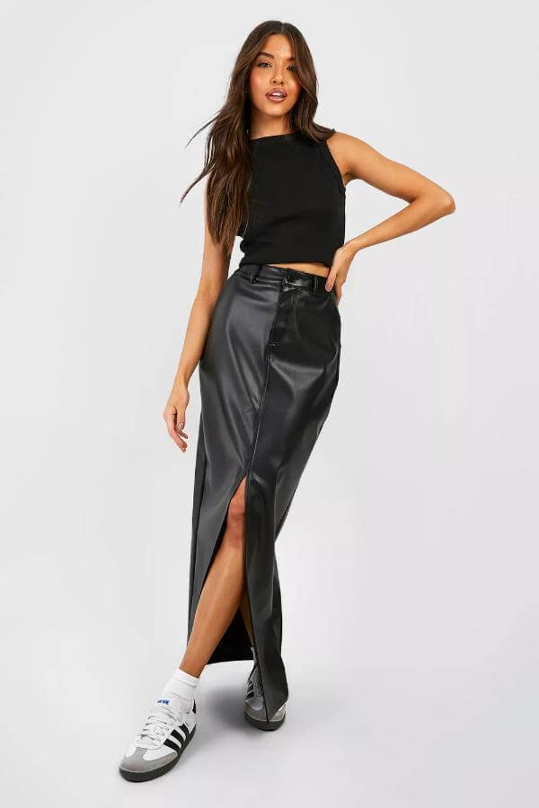 Leather Skirt With Sneakers
