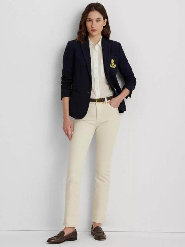 Navy Blazer With White Pants