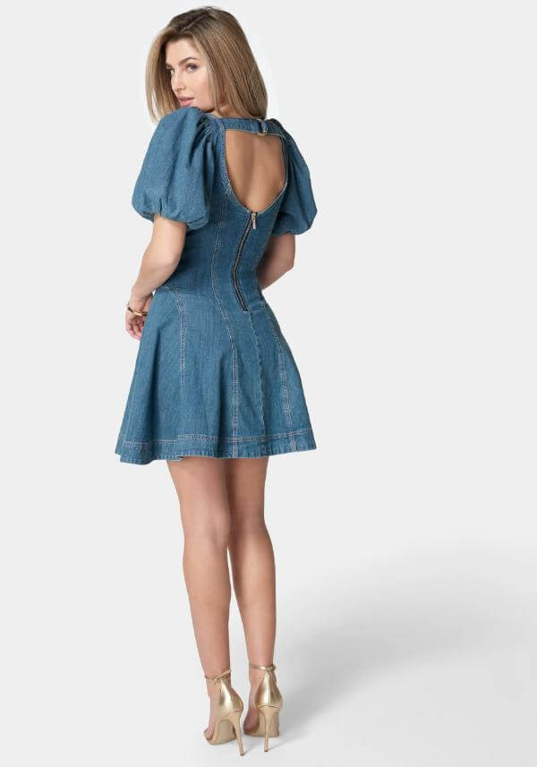 Puff Sleeve Denim Dress
