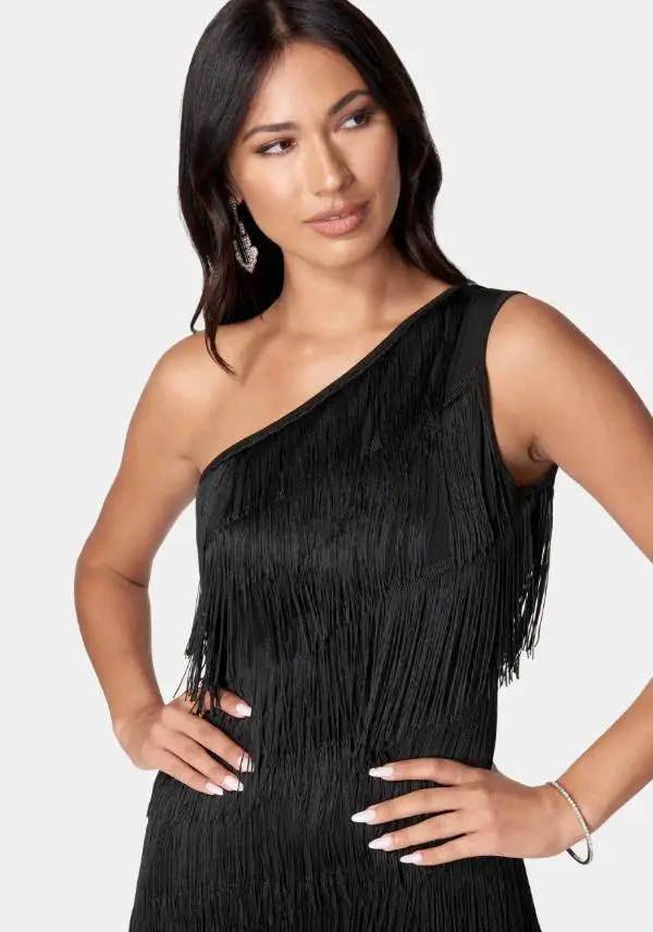 Short Black Fringe Dress
