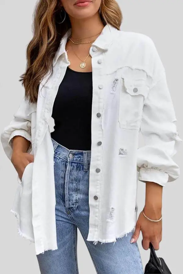 White Distressed Denim Jacket