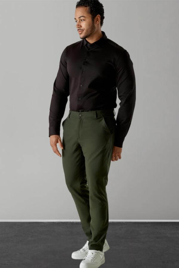 Men Green Pants Black Shirt