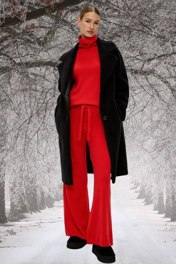Red Pants Winter Outfit Women