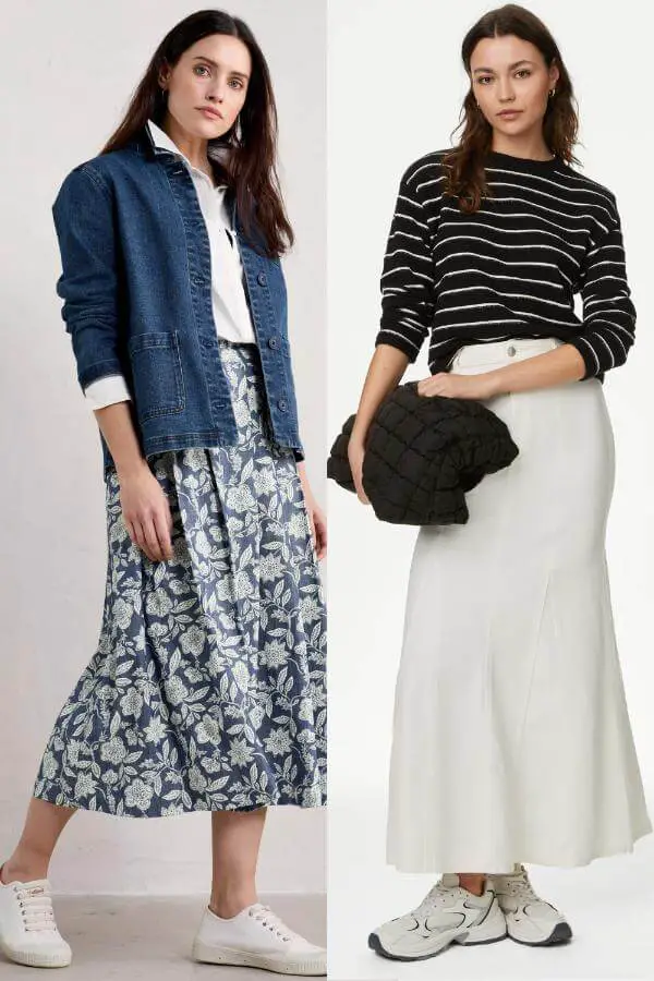 Fall Outfits With Skirts and Sneakers
