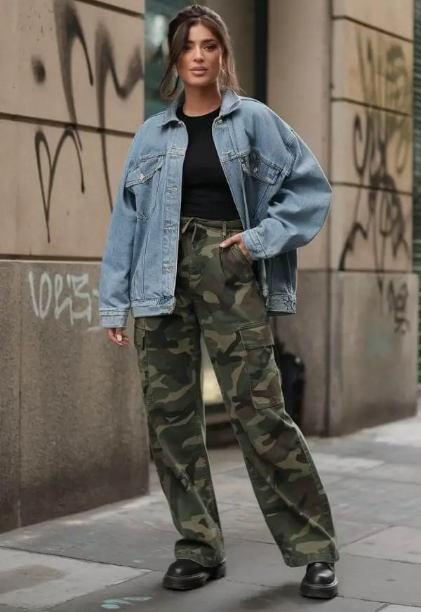 Camo Pants Denim Jacket Outfit