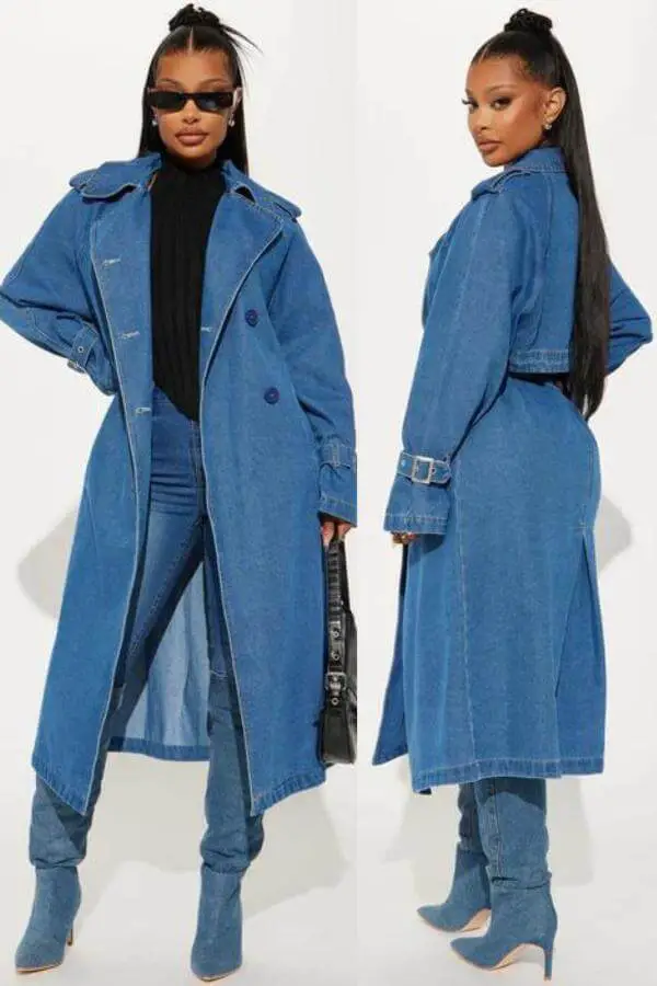 Denim Trench Coat Outfit Winter