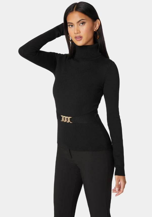 Black Turtle Neck Sweater Outfit Women