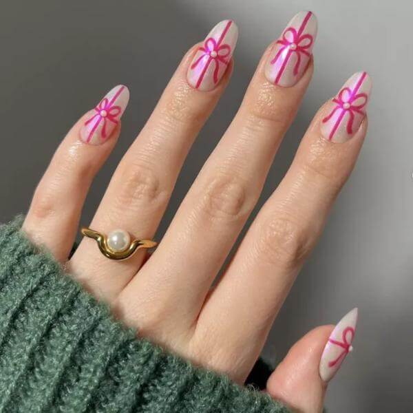 Bow Nail Designs Pink