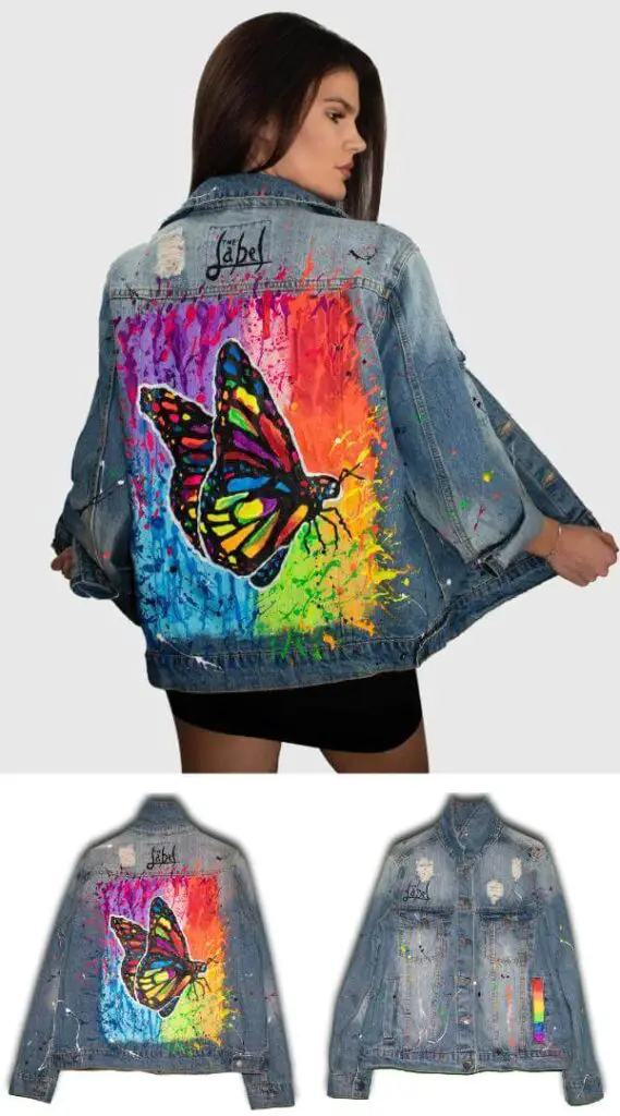 Hand Painted Denim Jacket Butterfly