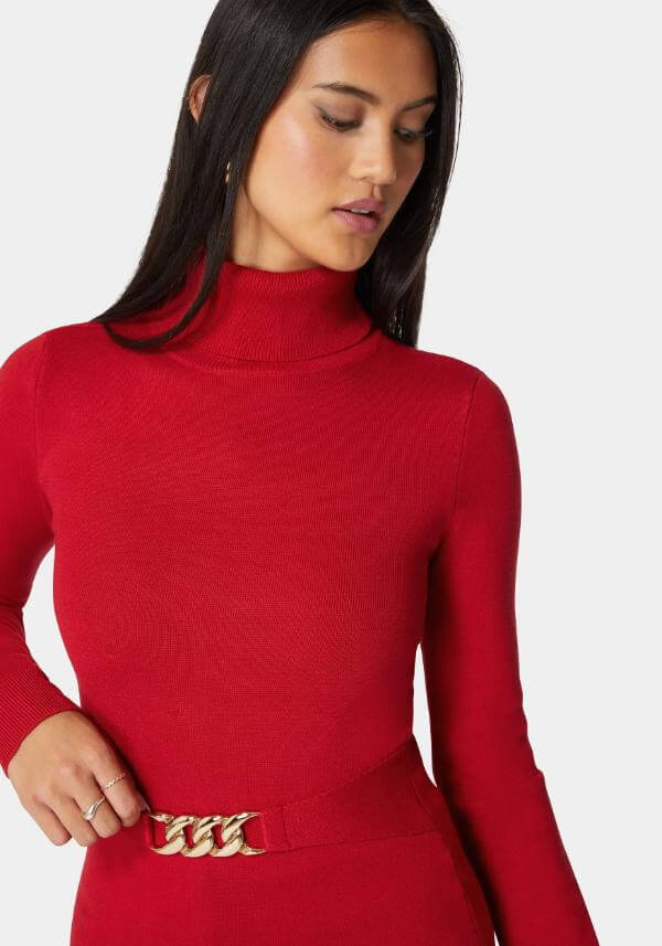 Turtle Neck Sweater With Belt