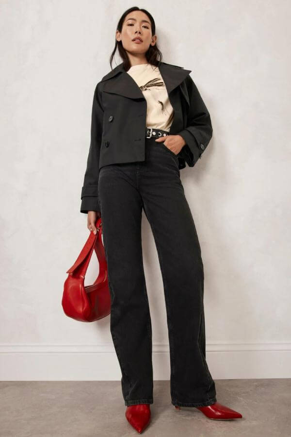 Black Cropped Trench Coat Outfit