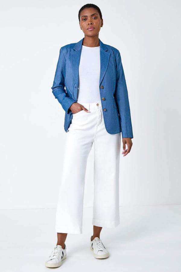 Denim Blazer Outfit Womens Fashion