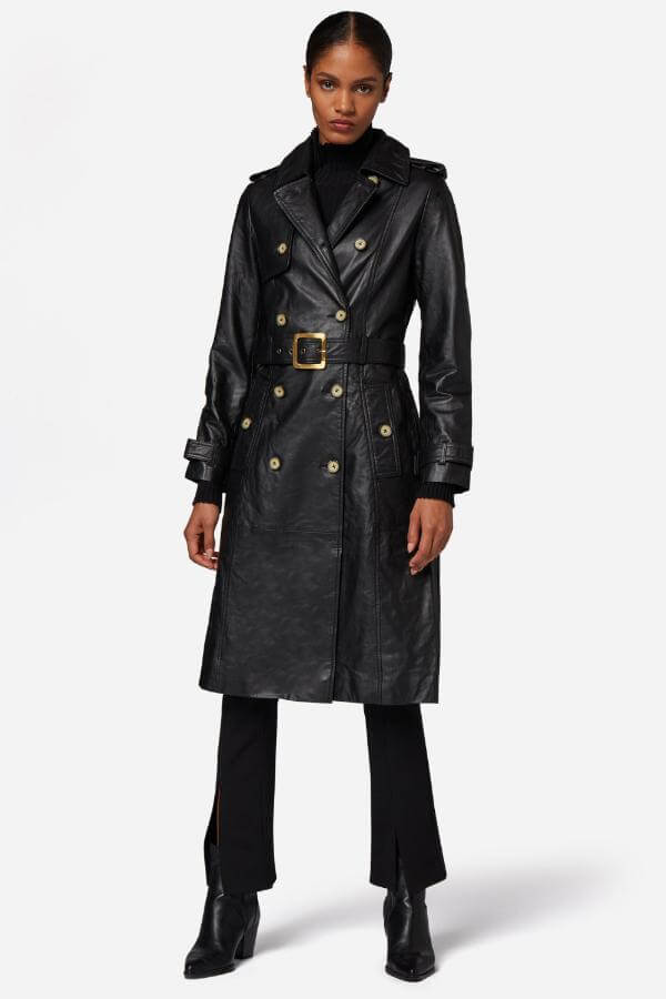 Leather Trench Coat Outfit Black Women