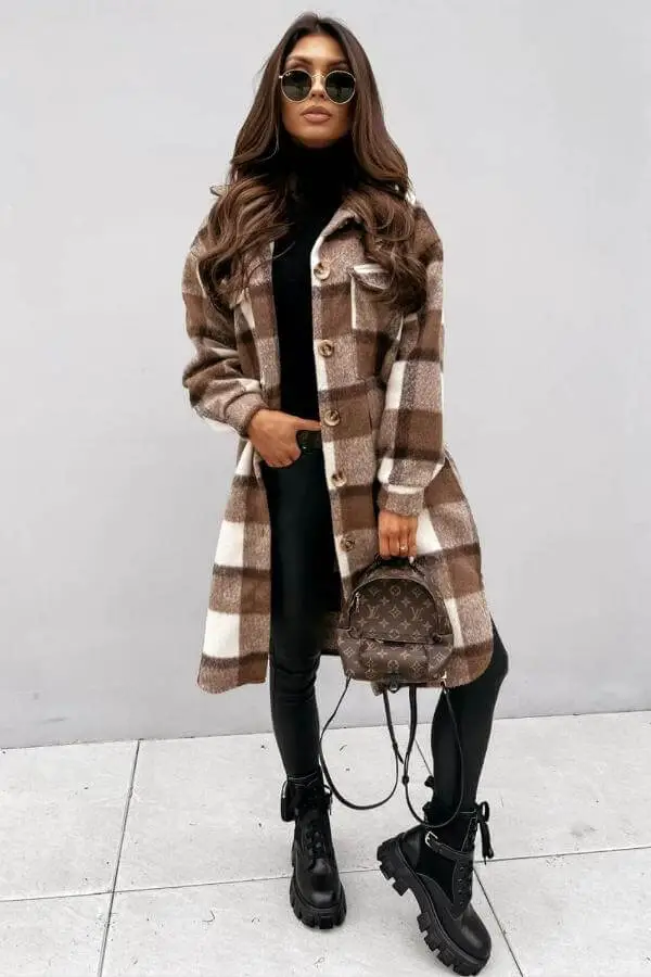 Long Plaid Coat Outfit Casual