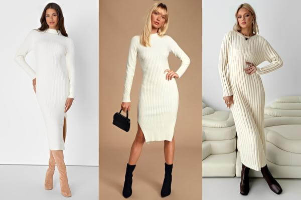White Sweater Dress Outfit Ideas