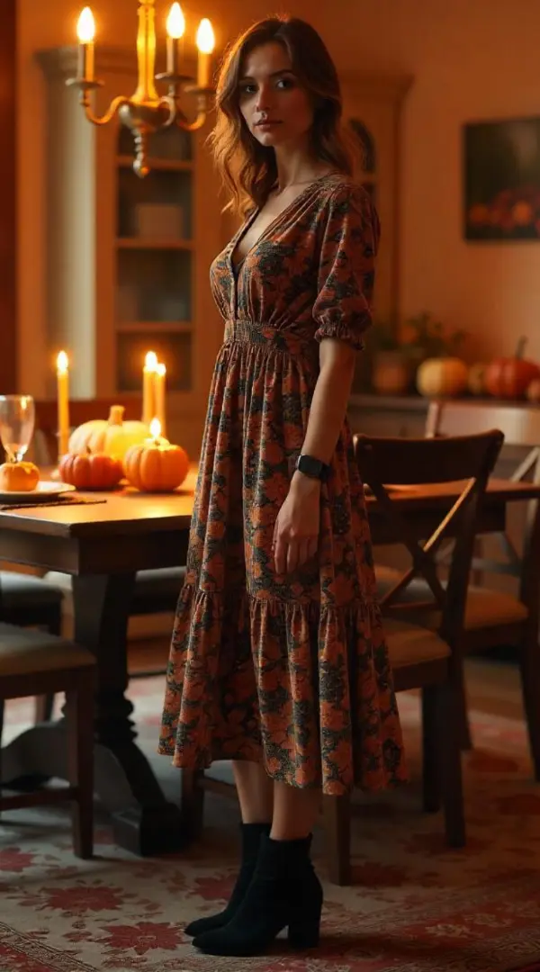 Thanksgiving Dress and Boots Outfit