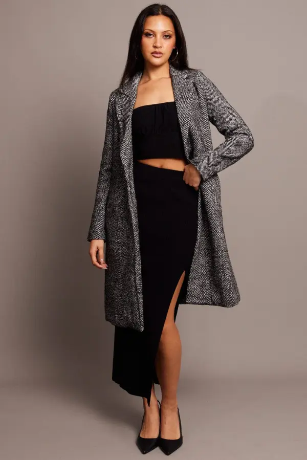 Check Coat With Skirt