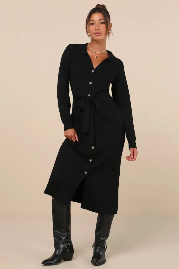 Black Sweater Dress With Belt