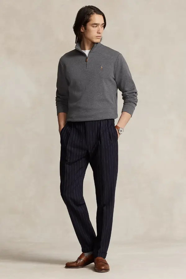 Grey Zip Up Sweater Outfit Men