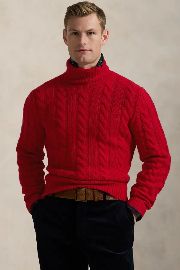 Red Turtleneck Sweater Outfit Men