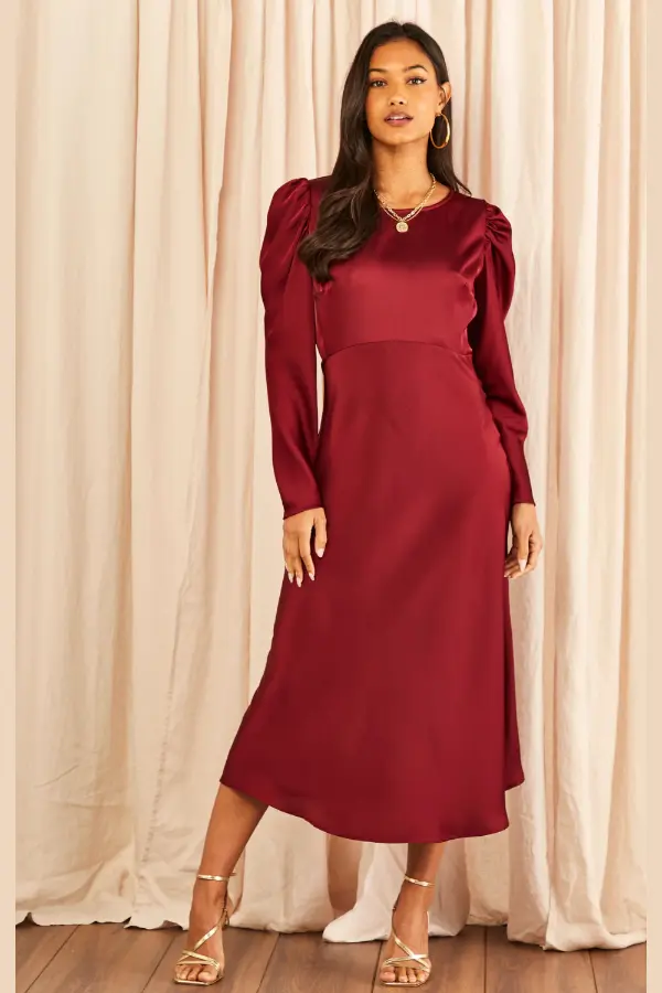 Long Sleeve Satin Dress