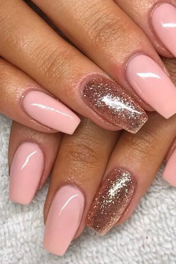Pink Nails With Glitter Accent