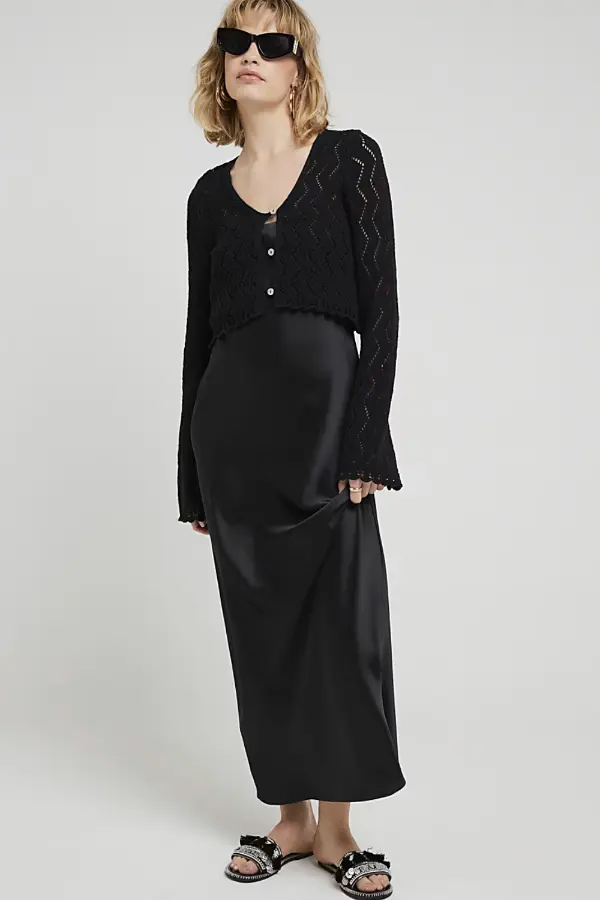 Satin Dress and Cardigan