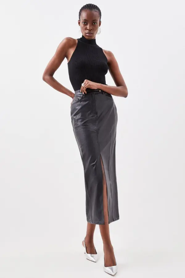 Long Leather Skirt Outfit