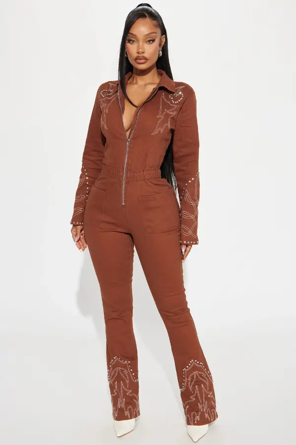 Brown Denim Jumpsuit Outfit