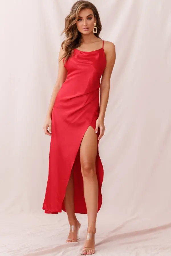 Long Red Satin Dress