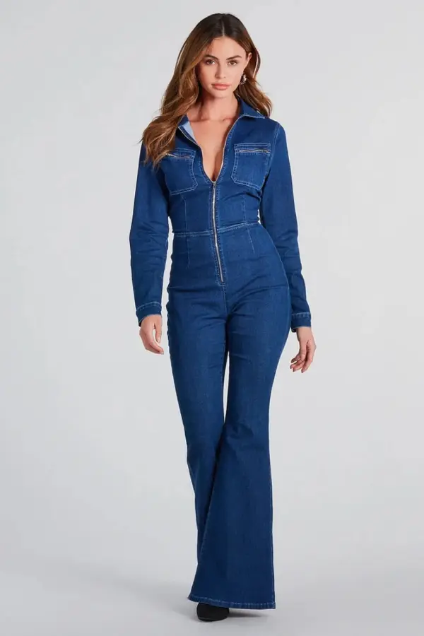 Long Sleeve Denim Jumpsuit
