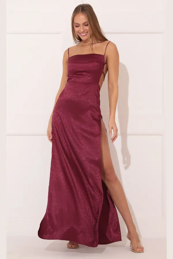 Maroon Satin Dress