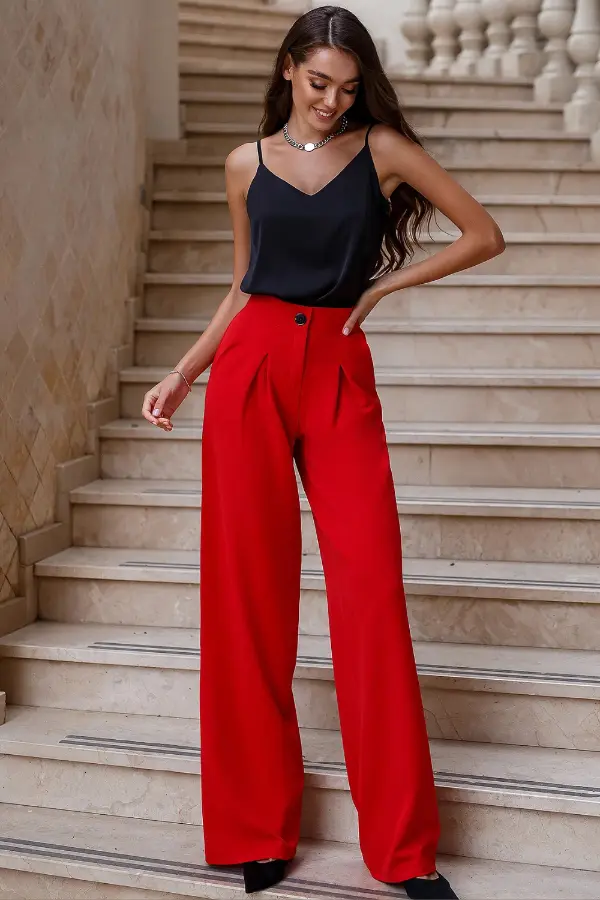 Red Wide Leg Pants