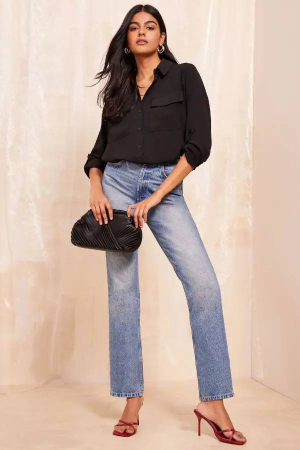 Black Shirt and Jeans Outfit