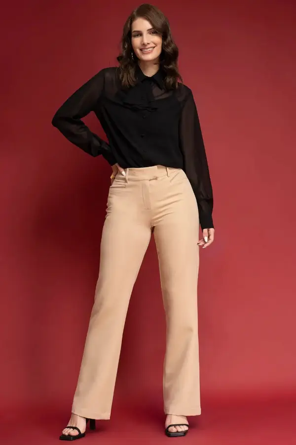 Black Shirt Beige Pants