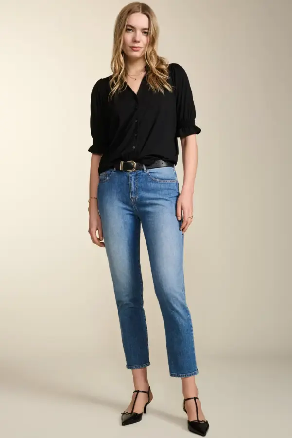 Black Shirt Blue Jeans Women