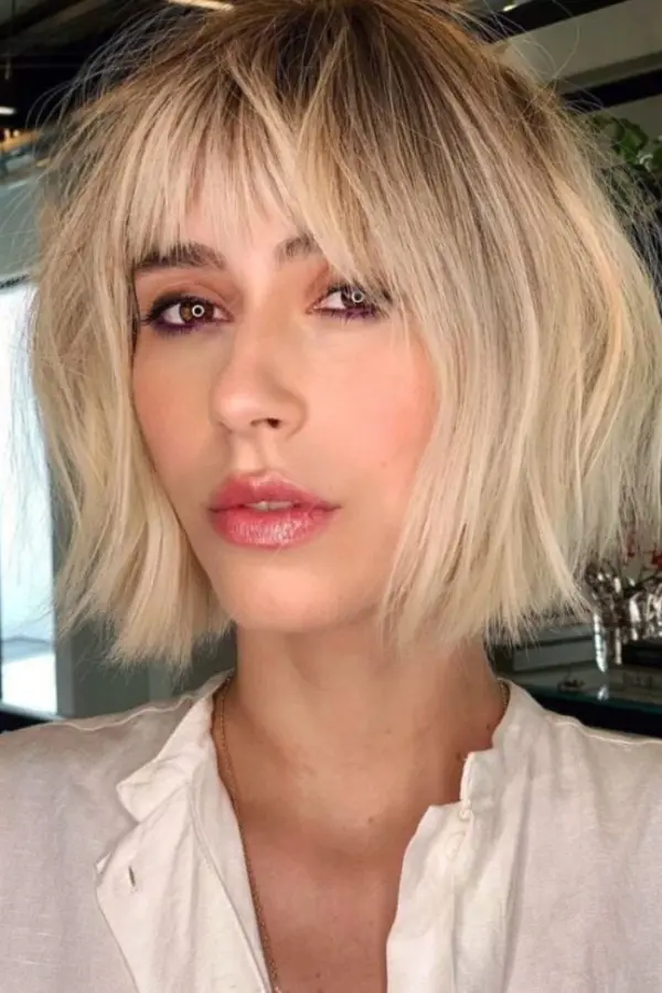 Messy Blonde Bob With Bangs