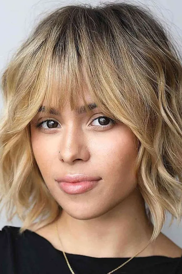 Messy Blonde Bob With Fringe