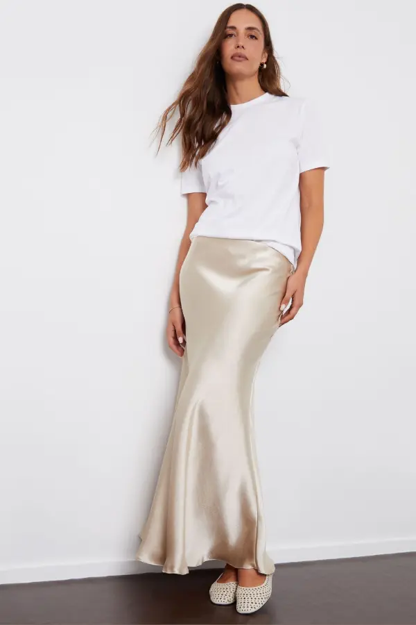 Satin Skirt Outfit Casual
