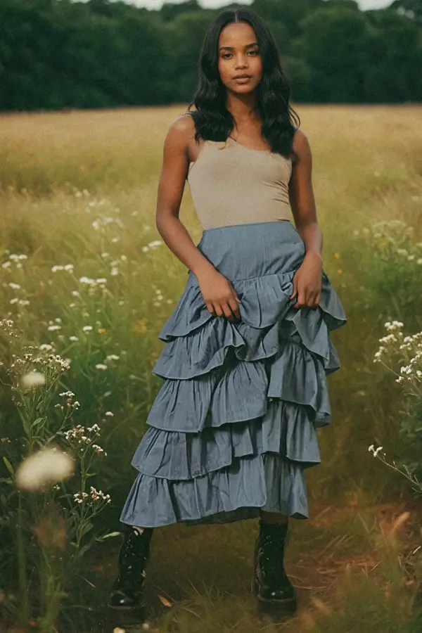 Denim Ruffle Skirt