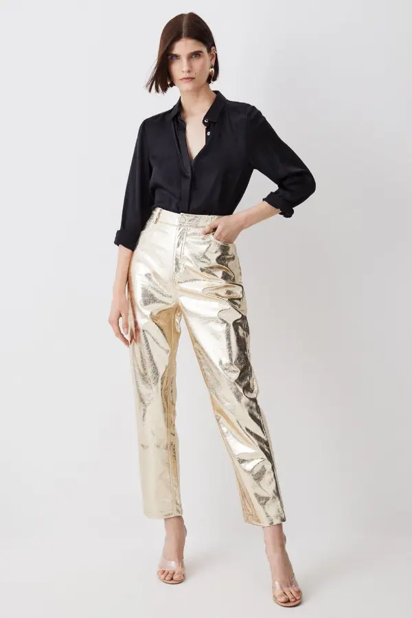 Metallic Pants Casual Outfit
