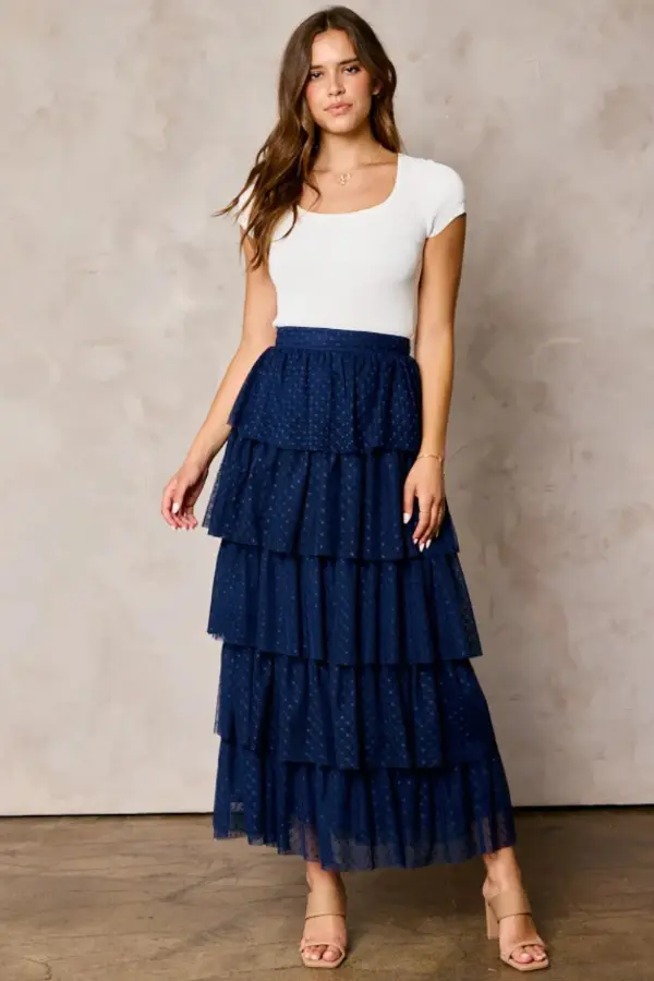Navy Ruffle Skirt