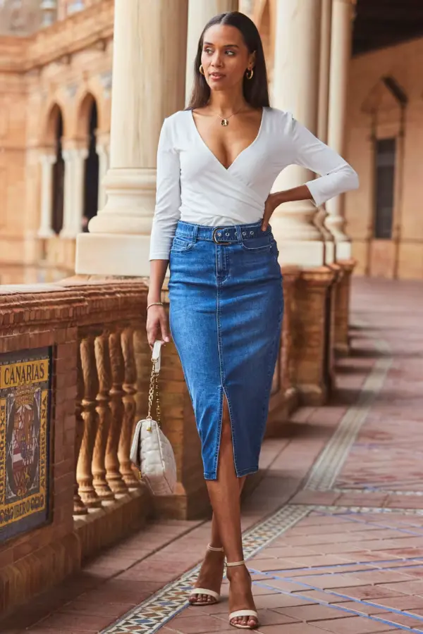 Pencil Skirt Denim Outfits