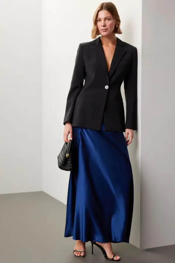 Satin Skirt Blazer Outfit