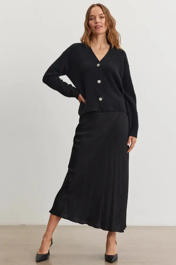 Satin Skirt With Cardigan