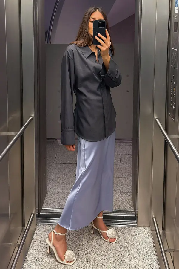 Satin Skirt and Shirt Outfit