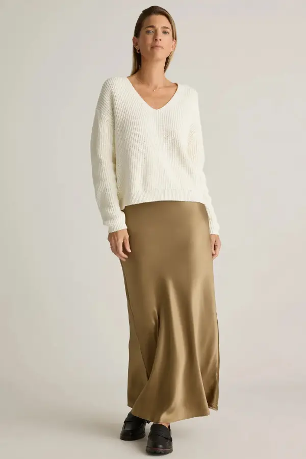 Satin Skirt and Sweater Outfit