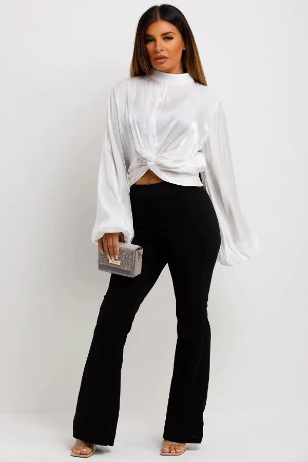 White Satin Blouse Outfit