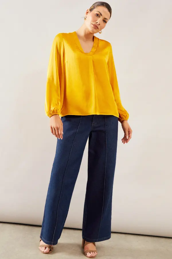 Yellow Satin Blouse Outfit